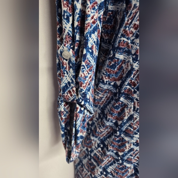 Max Jeans S Slinky Stretch Knit Pullover Top Adjustable Sleeve Geometric Print - Picture 2 of 7